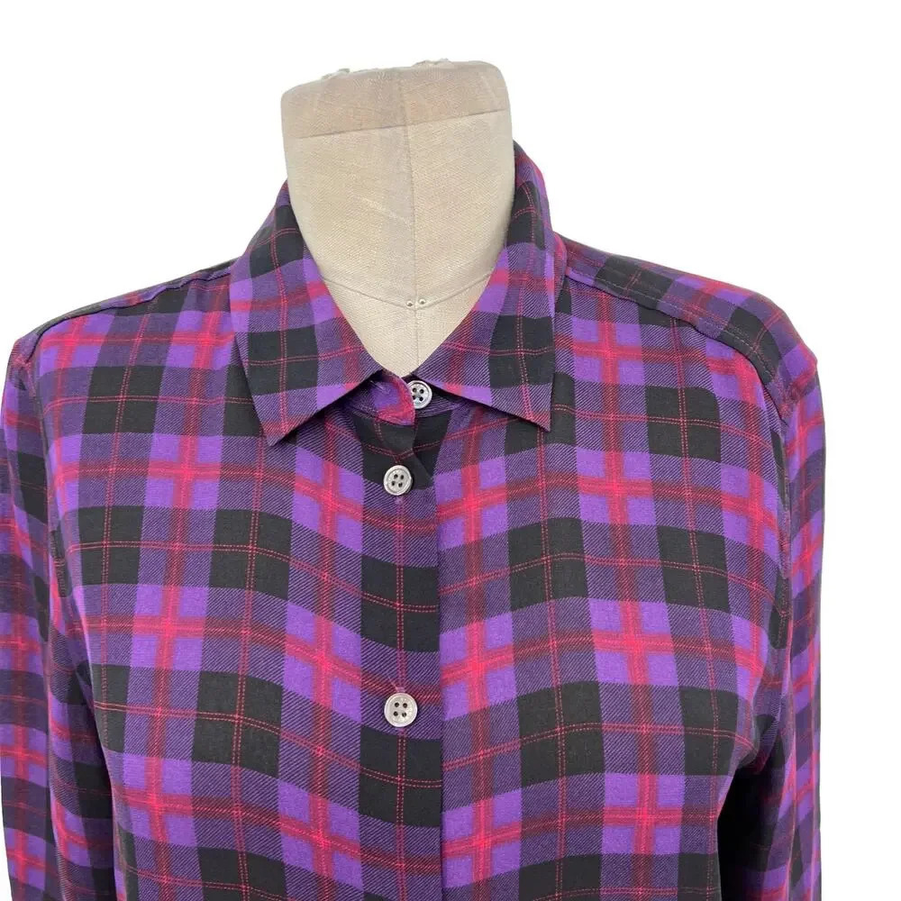 Equipment Purple Black Red‎ Plaid Check Collared Button Down Silk Blouse Small - Picture 2 of 11